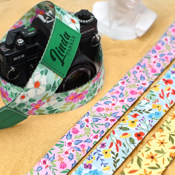 Personalized Camera Strap for Women, Custom Camera Strap with Flowers Pattern, Adjustable Camera Strap, Floral Design Camera Strap