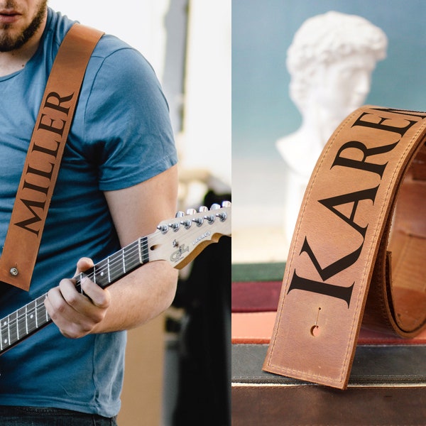 Custom Leather Guitar Strap, Guitar Player Gift, Acoustic Guitar Strap Bass, Personalized Guitar Accessories, Guitar Gifts for Men