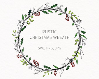 Rustic Christmas wreath | wreath SVG | festive svg | Holiday wreath line art | JPEG & PNG | logo, monogram