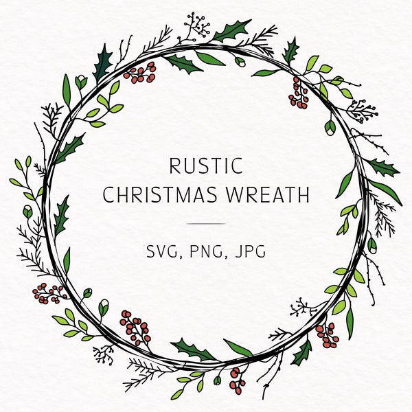 Rustic Christmas wreath | wreath SVG | festive svg | Holiday wreath line art | JPEG & PNG | logo, monogram