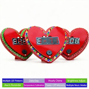 DIY Heart Shaped Digital Clock Kit with LED Light Water Flow Effect, Electronic Soldering Project for Beginners