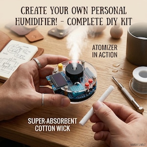 DIY humidifier kit: mini ultrasonic mist maker with cotton wick, STEM science project electronics kit, cool mist fogger for desktop