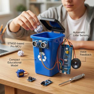STEM DIY Smart Trash Can Kit, Automatic Sensor Bin Robot for Kids, stm32 mcu Programming Science Project, Educational Electronic DIY Toy