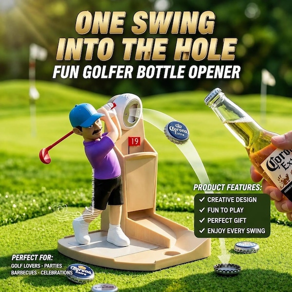 Funny Golf Bottle Opener, Mini Golfer Beer Cap Launcher, Desktop Bar Accessory, Novelty Golf Gift, Party Bottle Opener