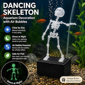 Scheletro danzante fosforescente per acquario, ornamento per acquario con bolle d'aria, decorazione mobile per acquario, decorazione per acquario di Halloween