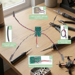 Micro FPV Drohnen DIY Reparaturset - Hauptplatine, 4 Stück kernlose Motore, Ersatzdrähte & kundenspezifische Überbrückungsdrähte für Tiny Whoop Quadrokopter