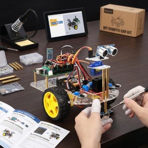 Kit robotique à monter soi-même pour Arduino, ensemble robotique intelligent d'apprentissage des tiges avec évitement d'obstacles, contrôle par ultrasons et Bluetooth, cadeau de codage pour les enfants
