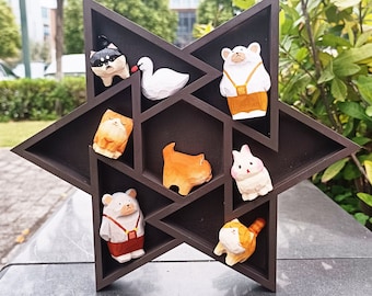 Custom Engraved Hexagonal Wooden Crystal Display Shelf