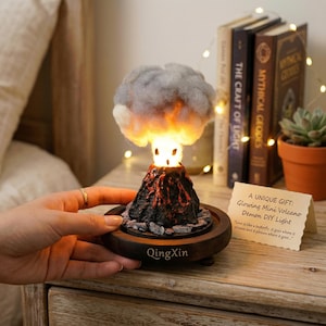 Volcano Night Light in Glass Dome, Realistic Eruption Desk Lamp, Unique Gift for Science Lovers, Cool Room Decor, Handmade Art Display Light