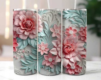 Flowers Tumbler Wrap, Skinny Tumbler 20oz Digital Download, Tumbler Wrap PNG, Sublimated Tumbler PNG, Tumbler 20oz, Flowers cup wrap, Gifts