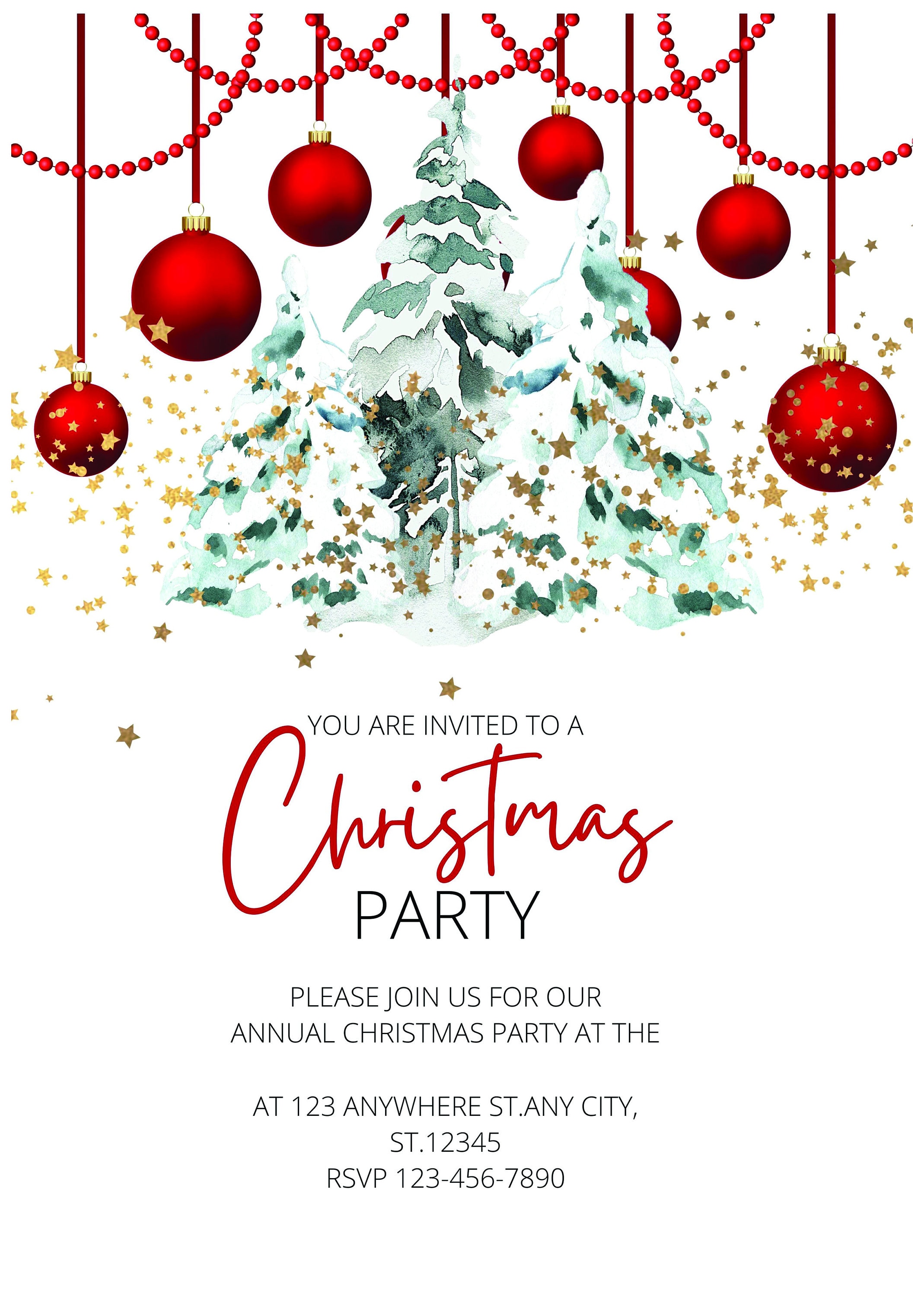 Editable Christmas Party Invitation Template, Printable Christmas Party