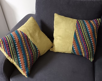 2 Multicolored Cushion Covers | Cotton | Removable| decorative pillow| Boho | Ethnic | Gift| Handmade