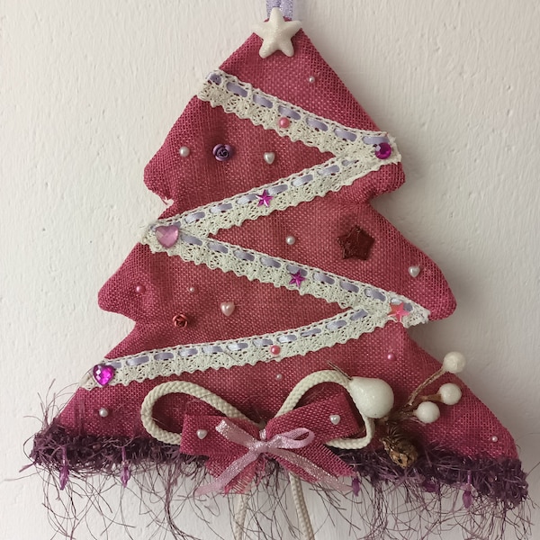 Décoration Noël | Sapin en Jute | Suspension | Naturel | Shabby chic | perles | home decor | Fait à la main