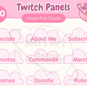 40x Simple Cute Pink Cloud Twitch Panels | Streamer Panels | Minimal Stream Graphics