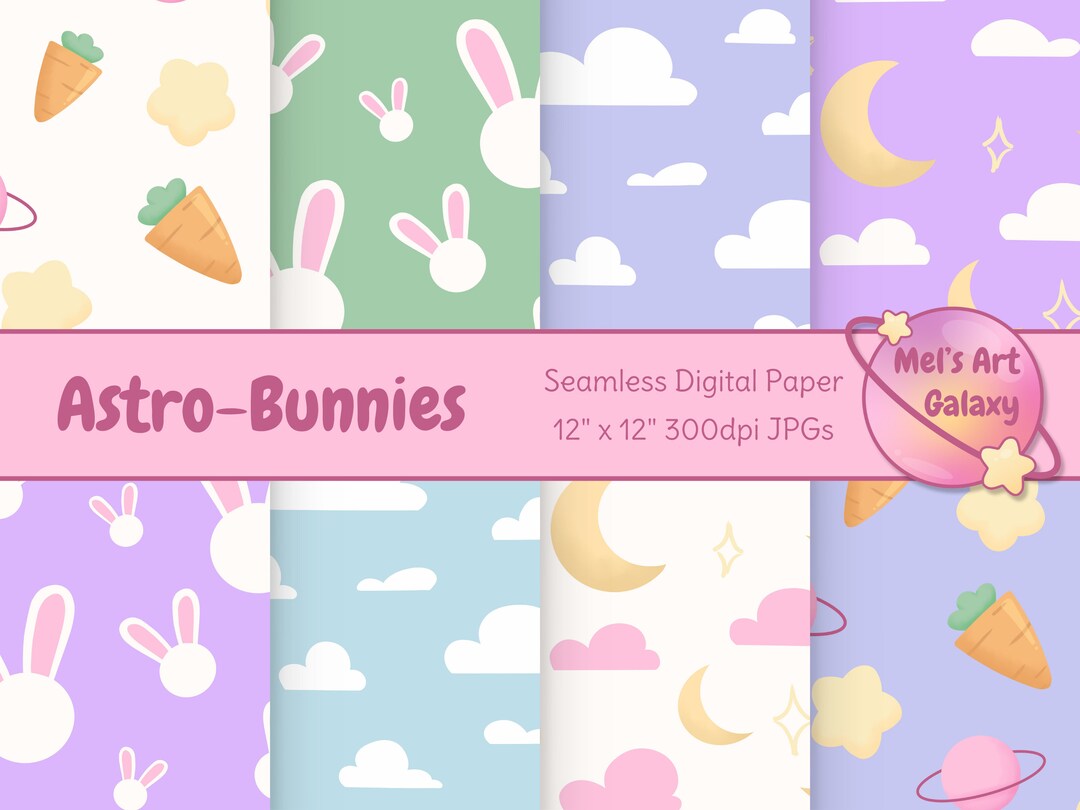Bunny and Space-themed Digital Papers, Spring and Celestial Papers ...