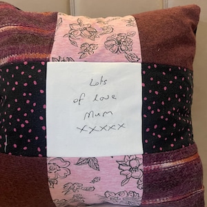 Patchwork Memory Pillow Cushion Keepsake Personalised Baby Gift Handmade with Clothing Bereavement