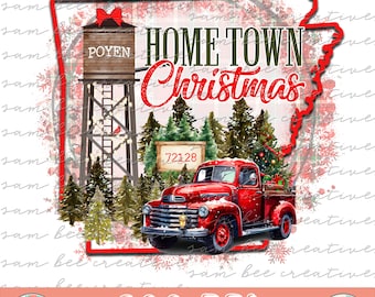 ARKANSAS Custom Hometown Christmas Digital Design / Water Tower Southern Christmas Vintage Truck / Sublimation dtg dtf/ Digital Download PNG