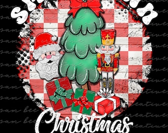 Small Town Christmas Digital Design / Vintage Retro nutcracker santa claus gift checkered charm / Sublimation dtg dtf / Digital Download PNG