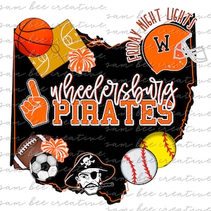 Wheelersburg Pirates Ohio football digital design / school spirit small town big state pride /sublimation png file /instant digital download