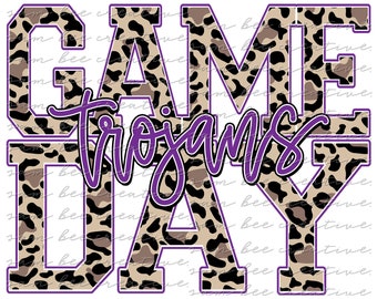 Trojans game day digital design / baseball football basketball volleyball leopard cheetah / sublimation png file / instant digital download