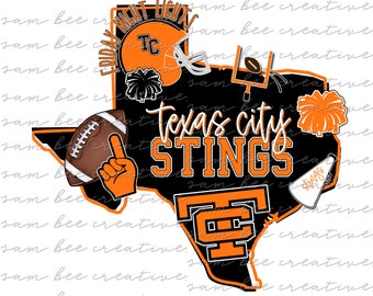 Texas City Stings Texas football digital design / school spirit small town big state pride/ sublimation png file/ instant digital download