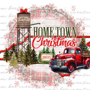 NORTH CAROLINA Custom Hometown Christmas Nc Digital Design / Water Tower Southern Vintage Truck / Sublimation dtg dtf / Digital Download PNG