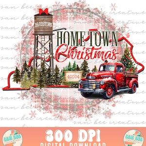 KENTUCKY Custom Hometown Christmas Digital Design / Water Tower Southern Christmas Vintage Truck / Sublimation dtg dtf/ Digital Download PNG