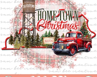 CUSTOM Hometown Christmas Kentucky Digital Design / Water Tower Southern Christmas Vintage Truck / Sublimation dtg dtf/ Digital Download PNG