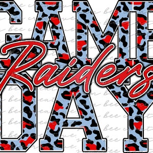 Raiders game day digital design / cheetah leopard blue red / sublimation png file / instant digital download / school spirit all sports