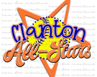Design digitale di baseball di tutte le stelle / file png di sublimazione / download digitale istantaneo /Clanton all-star tutte le stelle / giorno della partita di baseball di softball