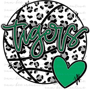 Tigers leopard basketball digital design / cheetah basketball game day / sublimation png file / instant digital download / green and black