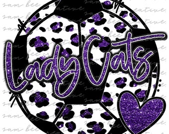 Lady Cats glitter leopardo calcio design digitale / scuola spirito gioco giorno viola / sublimazione png download digitale / download digitale istantaneo