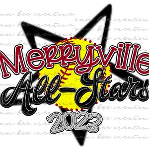 Merryville 2023 all-stars softball digital design / team spirit game day / sublimation png file only / instant digital download / all stars