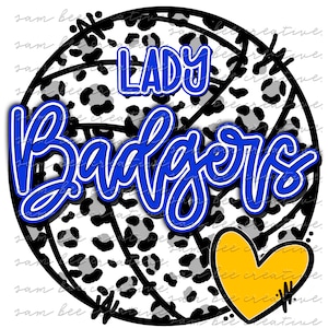 Lady Badgers leopard volleyball digital design / royal cheetah volleyball design / sublimation png digital file / instant digital download