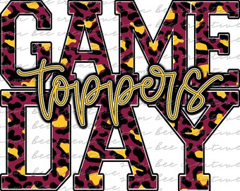Toppers game day digital design / leopard cheetah print / sublimation png file / instant digital download / school spirit design all sports
