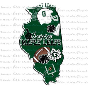 Geneseo Maple Leafs Illinois futebol torcida design digital / espírito escolar cidade pequena grande estado orgulho / sublimação arquivo png download digital
