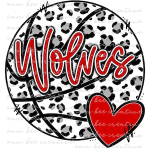 Wolves leopard basketball digital design / cheetah basketball game day / sublimation png file / instant digital download / red and black