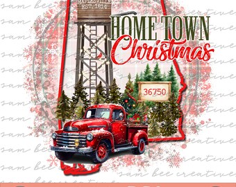 ALABAMA Benutzerdefinierte Heimatstadt Weihnachten Digitales Design / Wasserturm Weihnachten Vintage LKW / Sublimation dtg dtf / Digitaler Download PNG