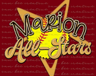 Design digitale per softball Marion All Stars / design per il giorno della partita / file PNG DTG DTF a sublimazione / download digitale istantaneo / Carolina All Stars