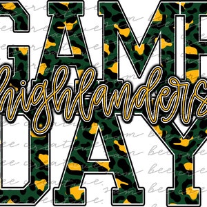 Highlanders game day digital design / leopard cheetah print / sublimation png file / instant digital download / school spirit all sports