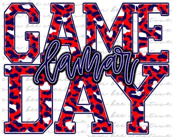 Lamar game day digital design / cheetah leopard game day / sublimation png file/ instant digital download / red navy/ all sports team spirit