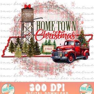 TENNESSEE Custom woonplaats kerst digitaal ontwerp / watertoren zuidelijke kerst vintage vrachtwagen / sublimatie dtg dtf / digitale download, png