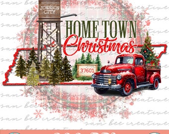 TENNESSEE Custom Hometown Christmas Digital Design / Water Tower Southern Christmas Vintage Truck/ Sublimation dtg dtf/ Digital Download PNG