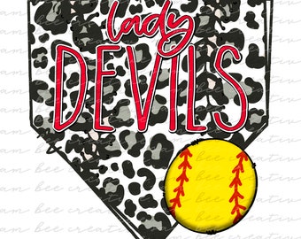 Lady devils leopard home plate digital design / cheetah softball game day / sublimation png file download / instant digital download