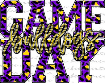 Bulldogs game day digital design / leopard cheetah print / sublimation png file / instant digital download / school spirit design all sports