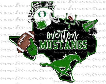 Overton Mustangs Texas football digital design / school spirit small town big state pride / sublimation png file /instant digital download