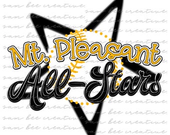 Mount Pleasant All Stars baseball digital design / softball game day / sublimation png file digital download / MP all-stars school spirit