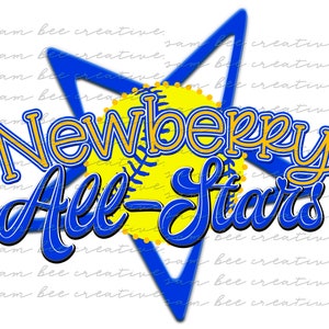 Newberry All Stars softball digital design / baseball game day / sublimation png file digital download / Newberry all-stars school spirit