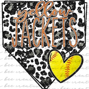 Yellow jackets glitter home plate digital design / softball cheetah leopard school spirit / sublimation png file / instant digital download