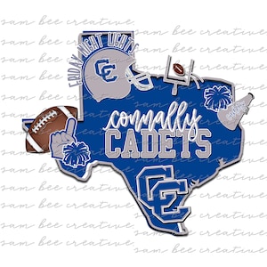 Diseño digital de fútbol americano de Texas de los Cadetes Connally / Espíritu escolar, orgullo de un pequeño pueblo / Archivo PNG de sublimación / Descarga digital instantánea